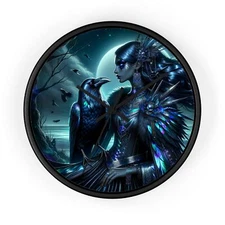 Home Decor Wall Clock Ethereal Crow Empress Digital Artwork