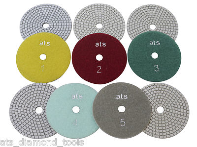 ATS 100mm (4'') 5 Stufen Diamant Nass Künstlich Quarz Polierpads Sehr Flexibel 