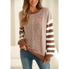Striped Round Neck Dropped Shoulder Sweater