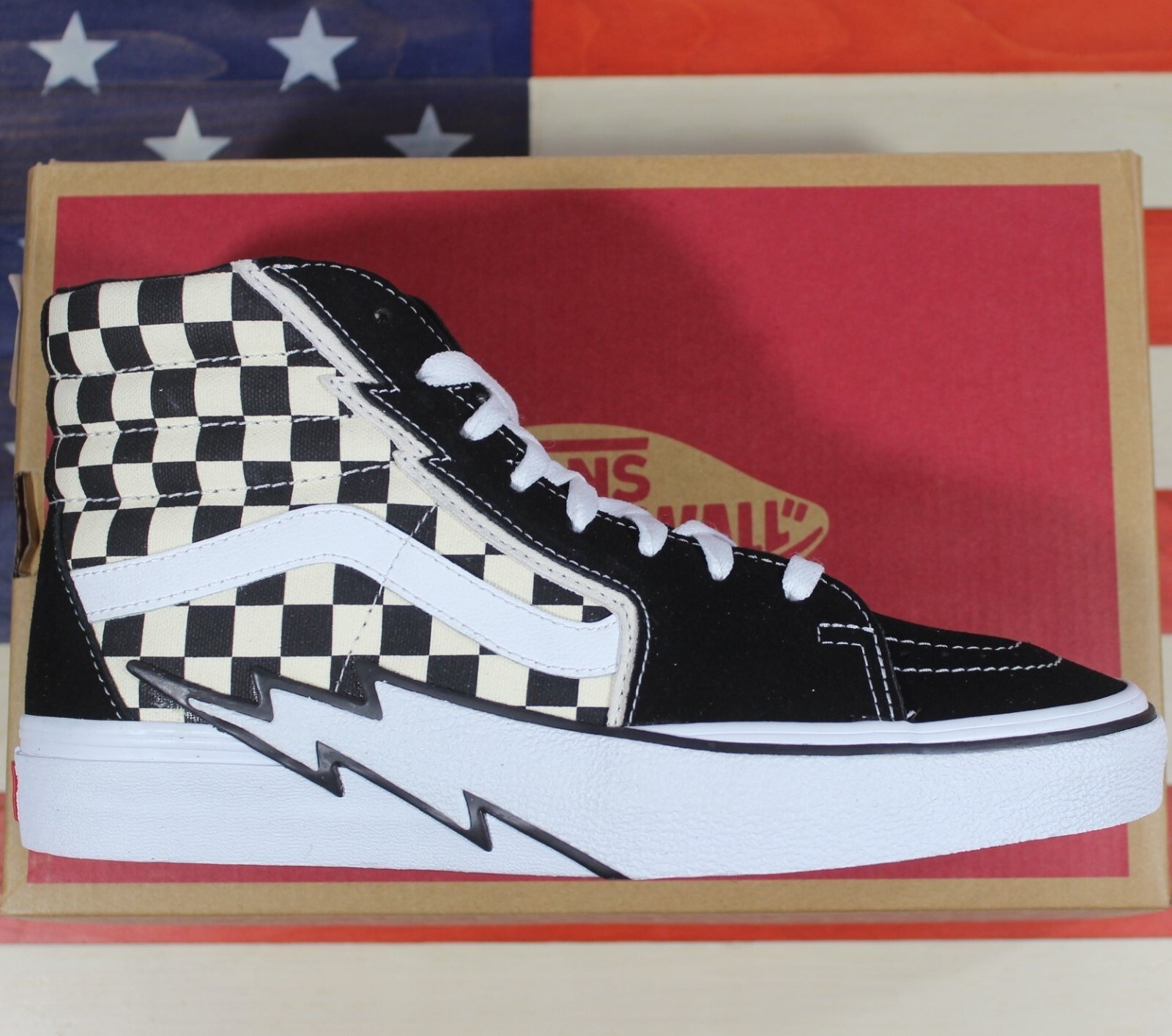 Vans Sk8-Hi (Bolt) Black/White Checker Suede Canvas Skate Shoes [VN0A5JIVA04]