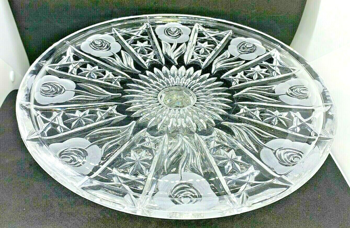 Vintage DeKra Genuine Lead Crystal Hand Cut Cake Gilded Pedestal Stand