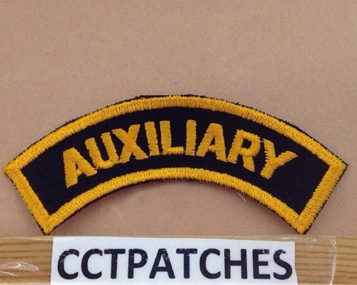 VINTAGE AUXILIARY POLICE ROCKER TAB ORANGE/BLACK SHOULDER PATCH - Foto 1 di 2