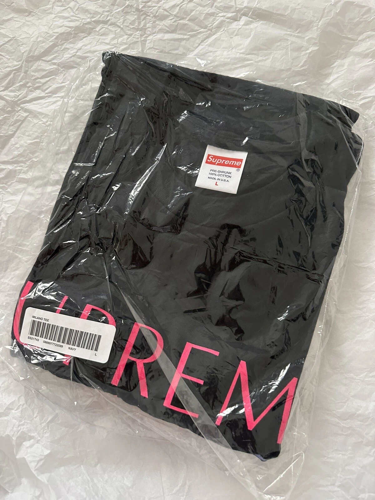 Tee Supreme Milano SS21 taille marine grande 100 % authentique