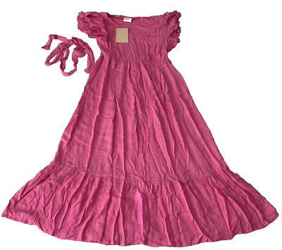 Mamalicious Mlarisa Cap Dress Womens Size S Pink Midi Short Sleeve Belted