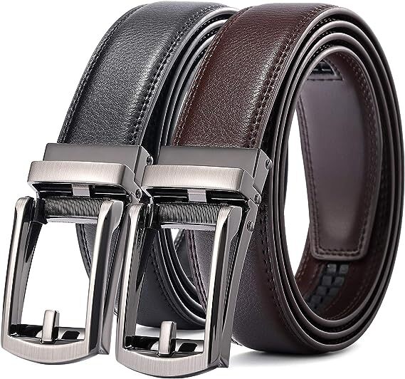 Yangver Business heren lederen riem zwart bruin met automatische gesp, elegante eenvoudige mannen riem leer met ratel gesp riem verstelbaar