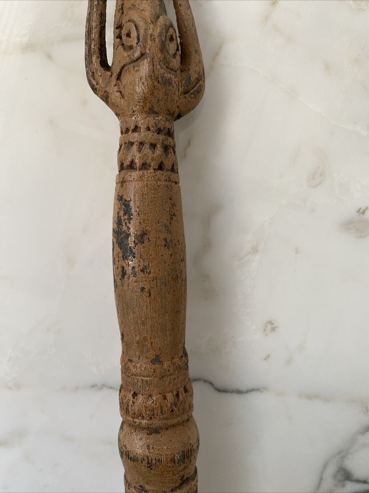 Carved wooden pestle, Asmat culture. Papua New Guinea, Ex Brant