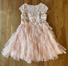 Jona Michelle Girls Fancy Party Dress, Pink w/ Sequins Sparkles, Ruffles, Size 8