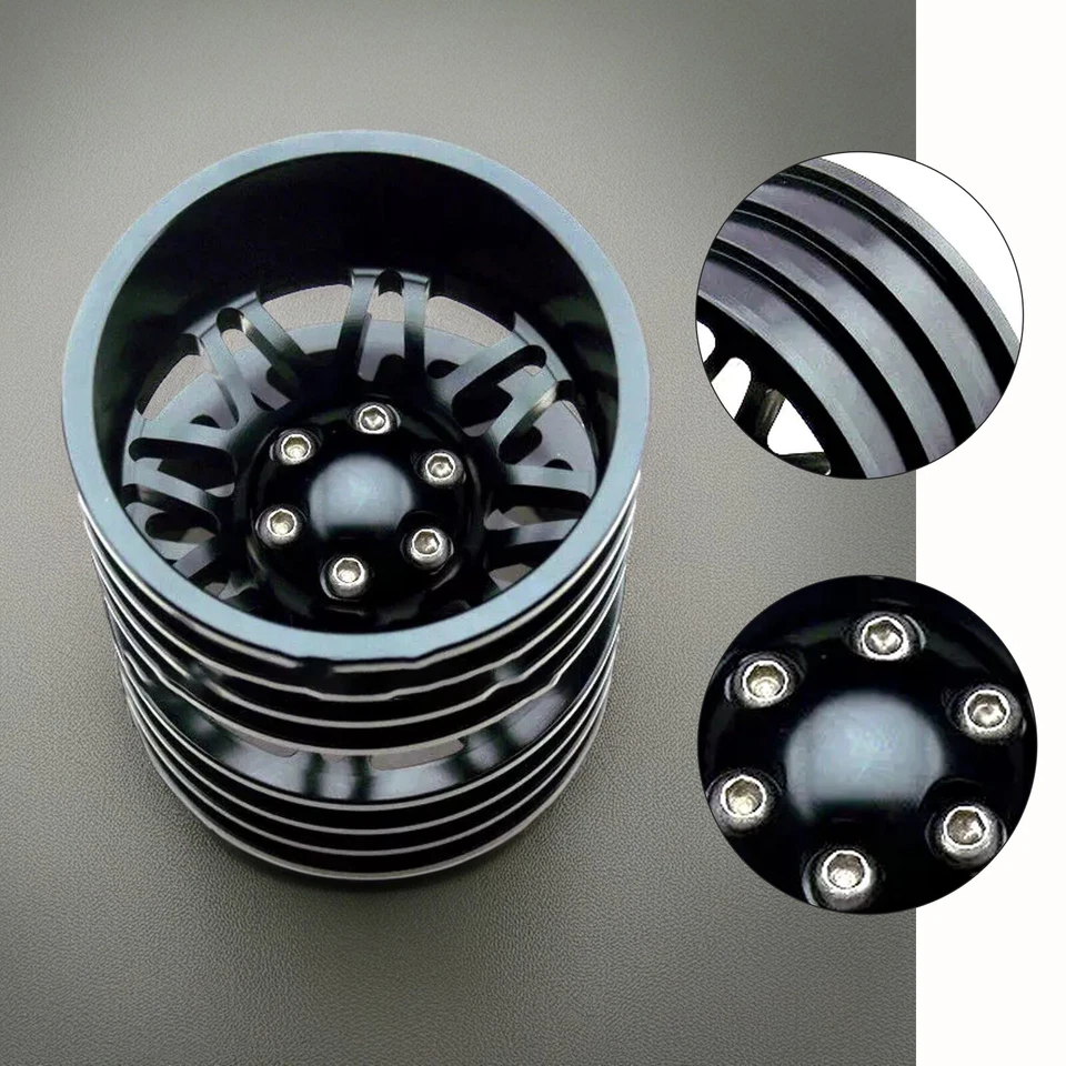 Black Alloy 1.9 Wheel Rim Set 2 front +2 Dually Rear for RC4WD RC Car Crawler - Image 4 of 4