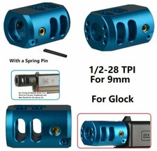 1/2x28 TPI Thread Muzzle Brake Compensator 9mm Aluminum Blue Color w/ Washer