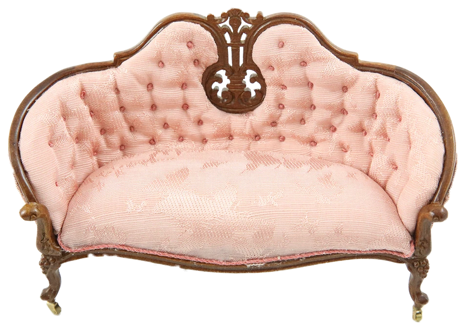 Divano Vittoriano Rosa Americano JBM In Noce Per Casa Delle Bambole Salotto 1:12 - Immagine 4 di 4