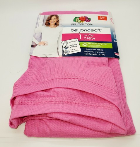 BRAND NEW Women's Fruit Of The Loom BeyondSoft SMALL Waffle Crew & Pant in PINK - Picture 3 of 7