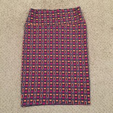 LuLaRoe Cassie Skirt Medium Multicolor Geometric Knee Length Unlined Pull On