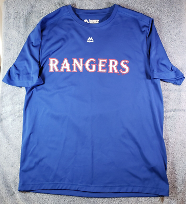Majestic Rangers Shirt Mens L Texas MLB Baseball Blue Sports Team 