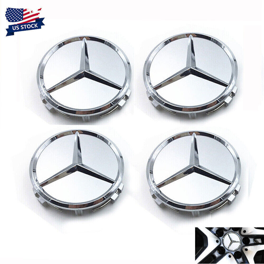 4 x 75mm Chrome Matte Emblem Fit For Mercedes Benz C E S Wheel Hub Caps Center