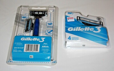 Gillette 3 Men's Razor with Aqua-Grip Handle and 2 Cartridges + 4 Extra 