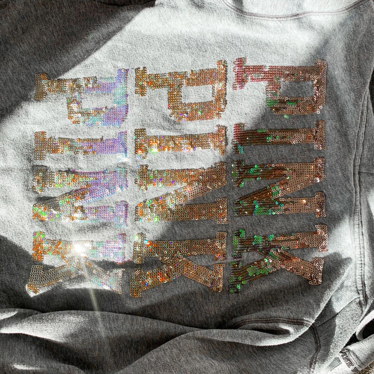 UNDERCOVER Victoria's Secret Grey Marl PINK G Sequin Hoody Top Y2K Perfect Condition