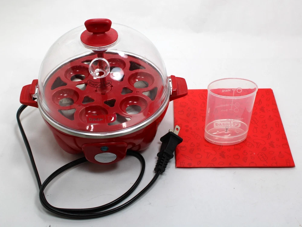 DASH Rapid Red Egg Cooker for 6 Eggs with Box and Inserts in Excellent Condition