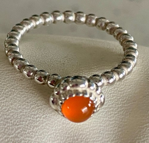 Pandora Sterling Ring Silver July Carnelian Birthstone Birthday Bloom Size 7.25 - Picture 2 of 5