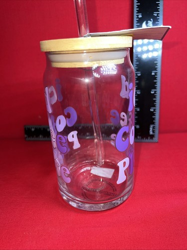 GLASS TUMBLER - 16OZ CUP WITH BAMBOO LID AND GLASS STRAW - “Iced Coffee Please” - Picture 2 of 4