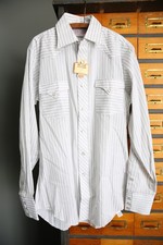 Vintage H Bar C Ranchwear Shirt Mens Large Western Pearl Snap Striped Gray white