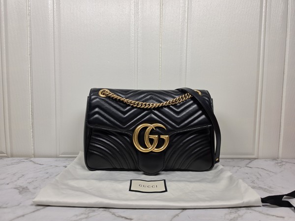 Authentic Gucci GG Marmont Large 30cm Black Matelassé Leather Shoulder Bag