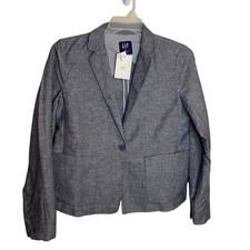 Gap Womens Linen Cotton Gray Single Button Blazer Jacket Size 10 NWT