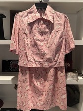 Vintage 70s Two Piece Skirt Set Pretty Pink Floral - Women's