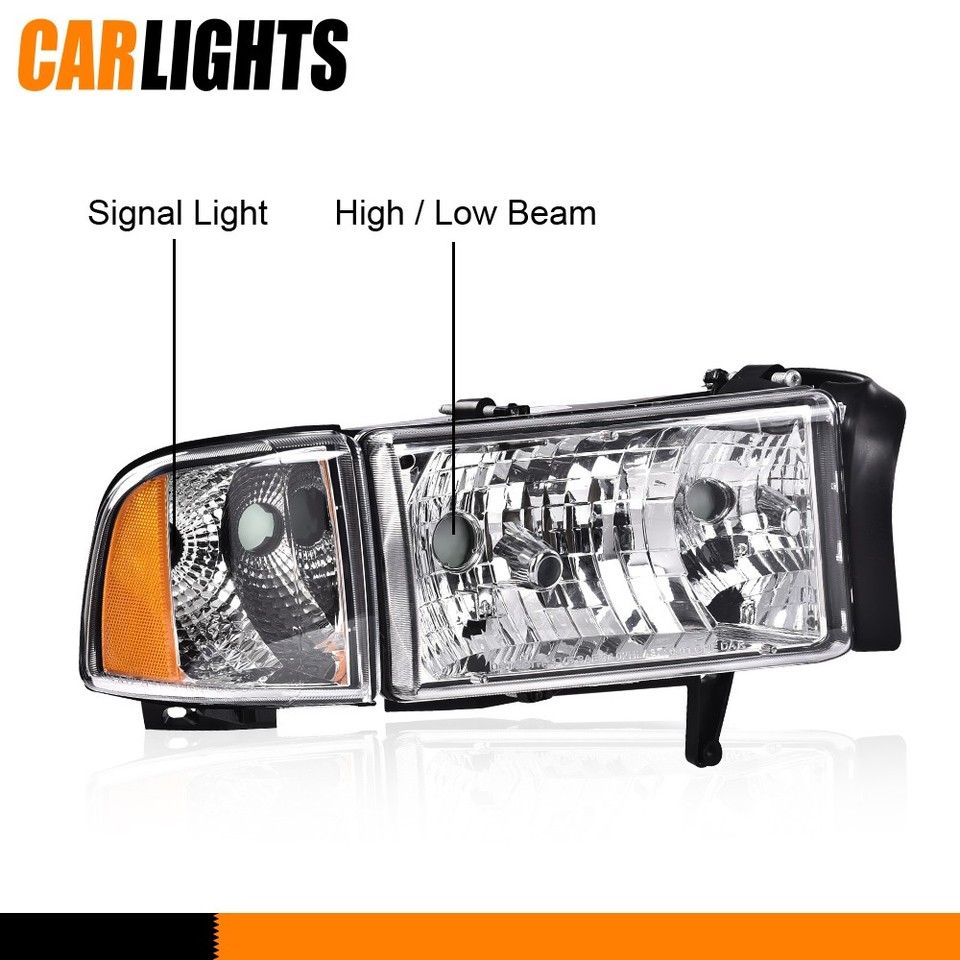 Faros Delanteros Cromados Con Señal ámbar Para Dodge Ram 1500/2500/3500 1994-2002