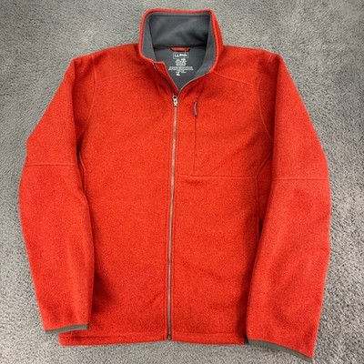 LL Bean Sweater Fleece Jacket Mens XXL Orange Full Zip Mock Neck 500020