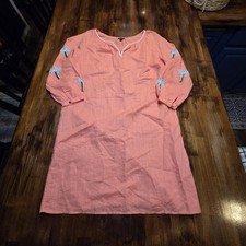 Linen Cotton Shift Dress Beaded Palm coral Talbots SZ XS Costal