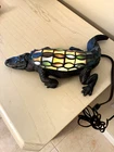 Vintage 1998 Crocodile Alligator Tiffany Style Accent Table Lamp Stained Glass