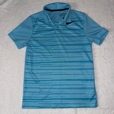 Nike Golf Dri-FIT Kids Boys Short Sleeve Polo Shirt Blue Striped Size Small