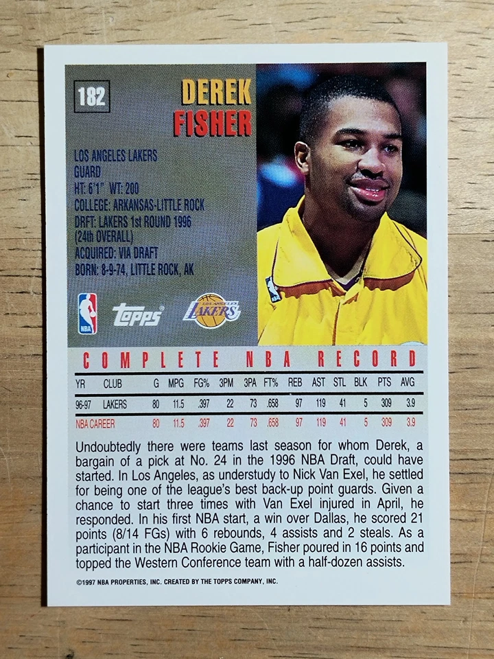1997-98 Topps #182 Derek Fisher - Image 2 of 2