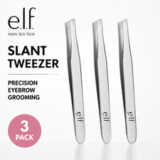 e.l.f. Slant Tweezer Silver Precision Eyebrow Hair Removal Tweezers 3 Pack