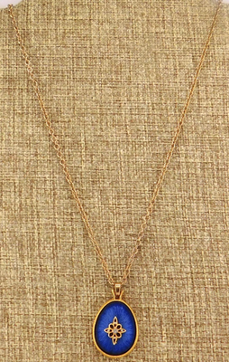 #ad AVON North Star Satin Blue Pendant Filigree Gold tone Necklace Vtg 1980#x27;s $12.99