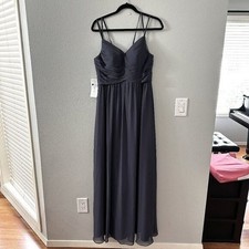 NWT Azazie Blake Dress Stormy Flowy Maxi Size 8 AZ1086140 Bridesmaid Formal