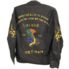Vietnam War Souvenir Jacket Sukajan Tour Uniform Vintage 1960s Medium Shirt 60s