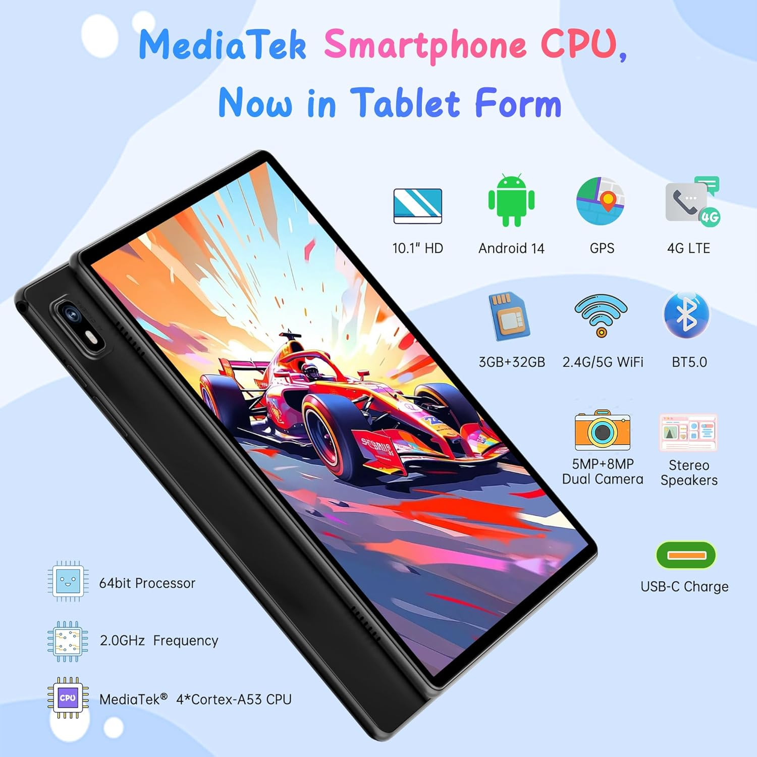 Tablet 10 Inch Android 14, 4G SIM Unlocked, Kid Tablet with SIM Card Slot, IP...