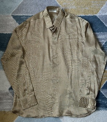 Saint Laurent Paris Men s Gold Polka Dot Shirt Silk, Size 40 / 15.75, EUC