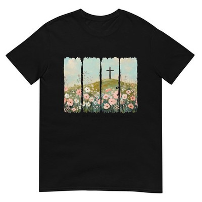  He Is Risen Christian Wildflower Happy Easter Black T-shirt