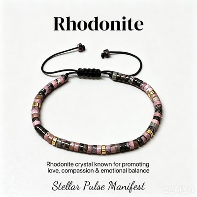 Rhodonite 4mm Adjustable Beaded Bracelet with Gold  Crystal Energy  Bracelet
