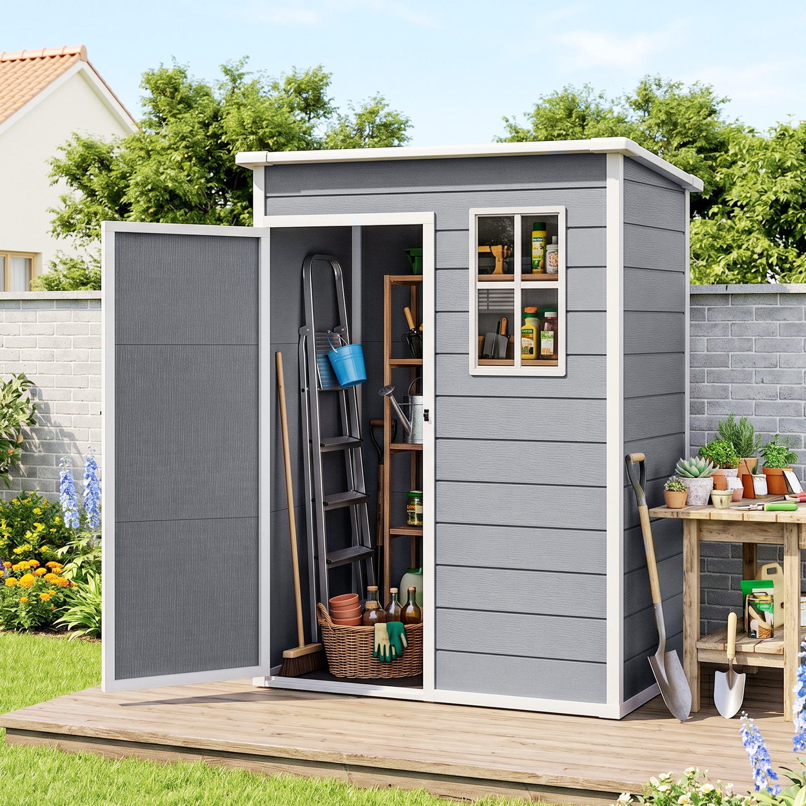 Outsunny Outdoor Storage Shed 5'x3'Garden Shed with Lockable Doors Vent