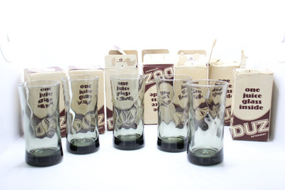 Vintage Duz Laundry Soap Juice Glasses Swirl Promo 1960s Smokey Gray Set Of 7