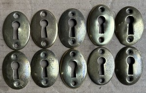 Lot Of (10) Ten Antique Solid Brass Skeleton Key Hole Cover Escutcheon Plate