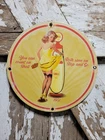 VINTAGE SHELL PORCELAIN SIGN OLD GAS PUMP PLATE MOTOR OIL SERVICE WOMAN LADY 12"
