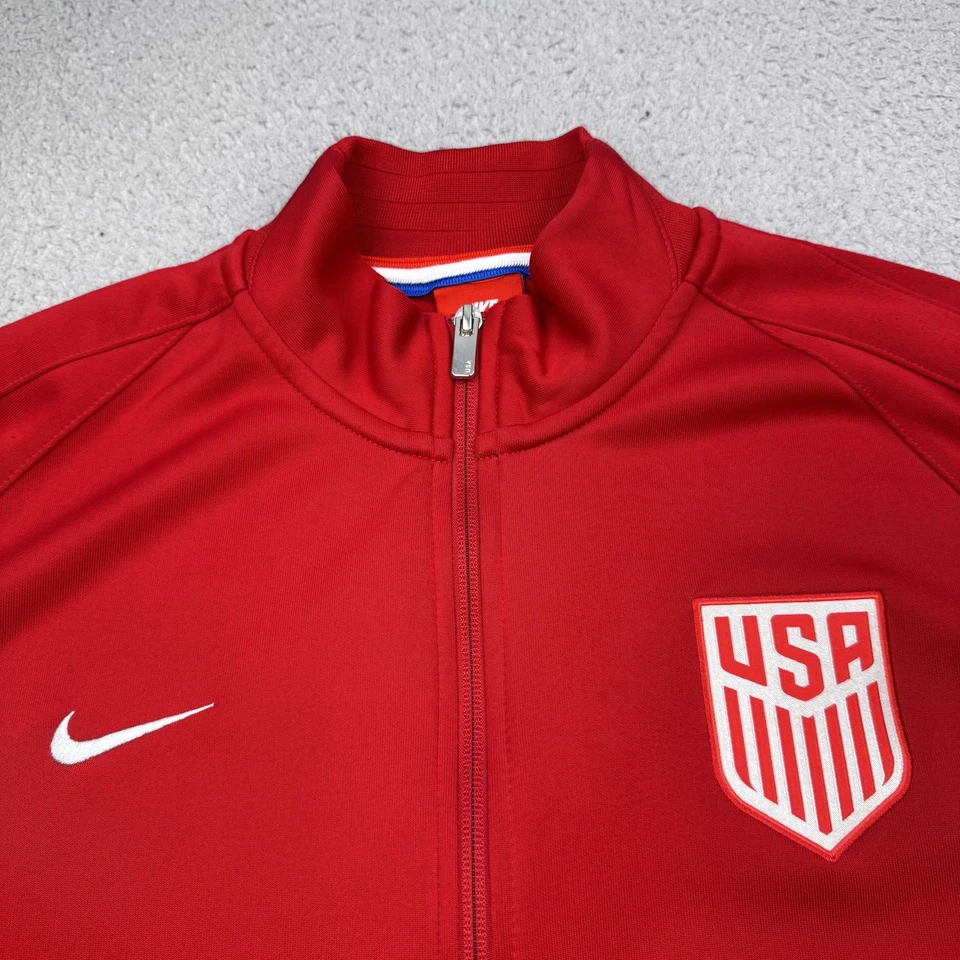 美国足球夹克男式 XL 红色耐克全拉链轨道 USMNT Shield Crest 热身 — 第 3/4 张图片