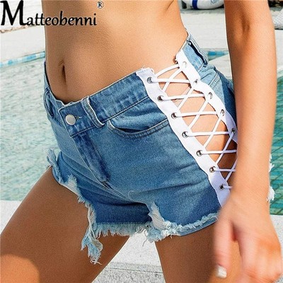 Pantalones Cortos De Vaqueros Para Mujer Rasgados De Cintura Alta Moda De Verano