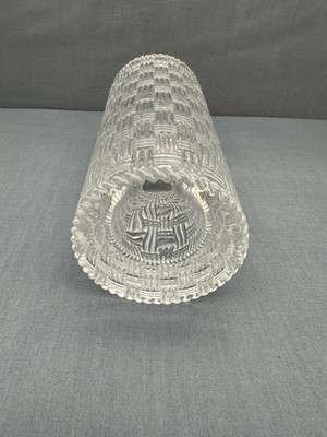 TIFFANY & CO Woven BASKET WEAVE Crystal Glass 8” CYLINDER VASE