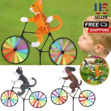 Animal Dog Cat Bicycle Wind Spinner Garden Windmill Outdoor Yard Lawn Decor Art