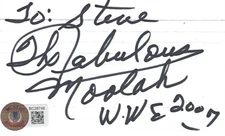 The Fabulous Moolah Signed 3x5 Index Card BAS COA WWE WWF WWWF NWA JCP Autograph